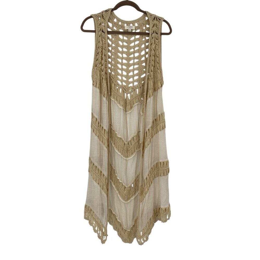 Umgee Size M White Beige boho western tassel Crochet vest Cowgirl Beachy
